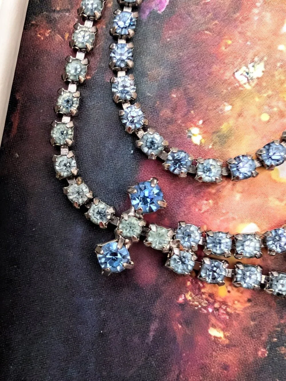 1930's - 1940's Art Deco Style Icy Blue Rhinestone Choker Necklace